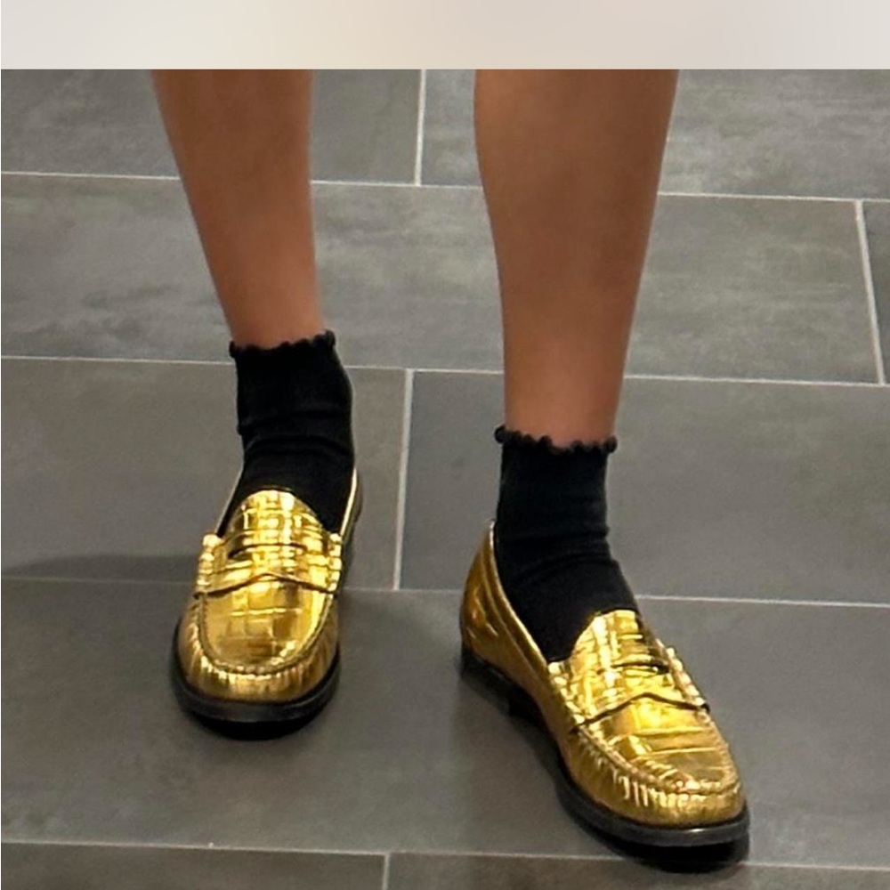 J. Crew Metallic Gold Croc-Embossed Loafers - Picture 3 of 3